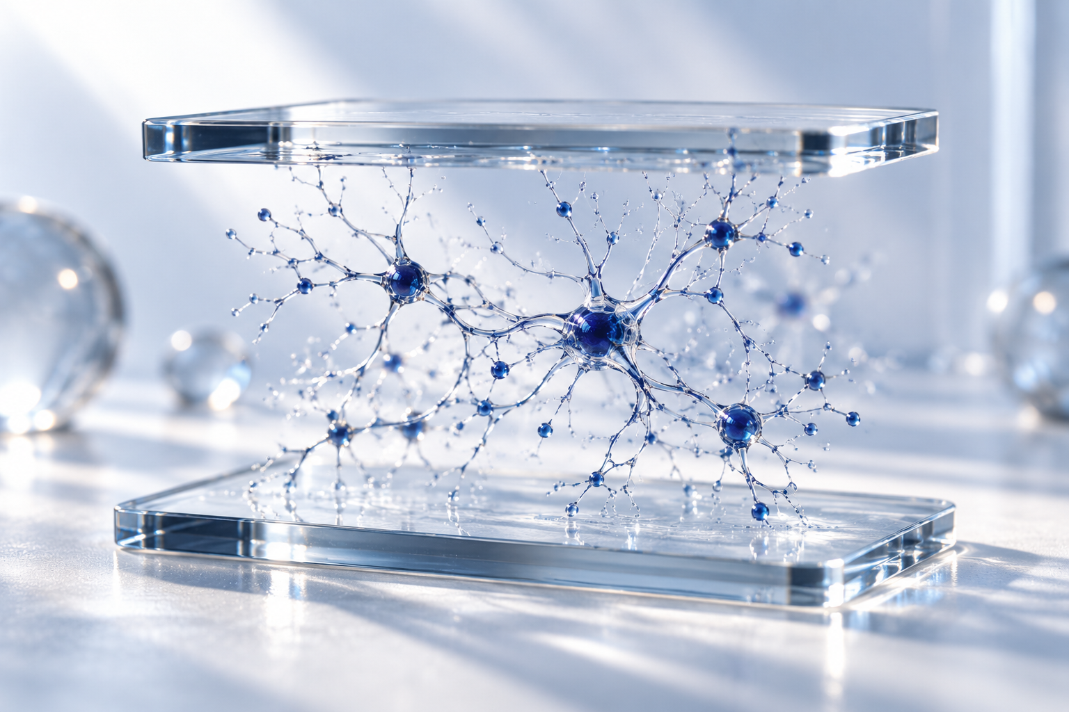 A transparent network connecting laboratory slides, representing neuropeptide research.