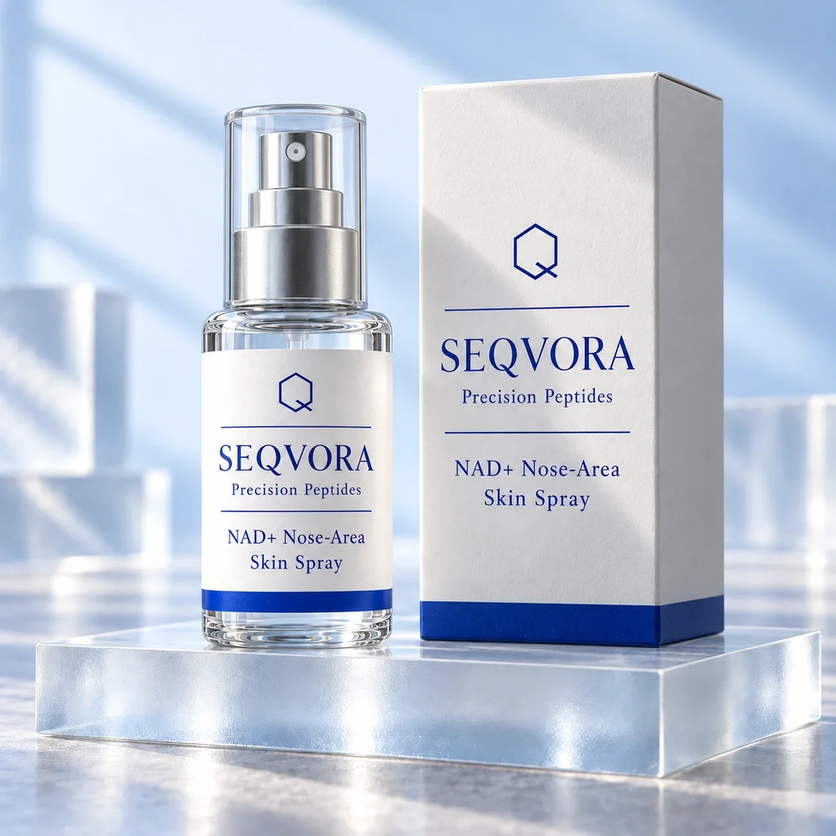 SEQVORA packaging concept: NAD+ Nose-Area Skin Spray