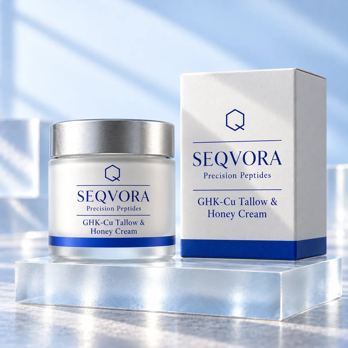 SEQVORA packaging concept: GHK-Cu Tallow & Honey Cream